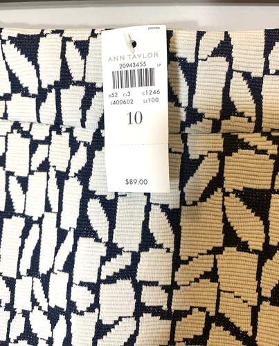 Ann Taylor Pencil Skirt Womens 10 Navy Blue White Geo Print Cotton Lined Career - Picture 4 of 10