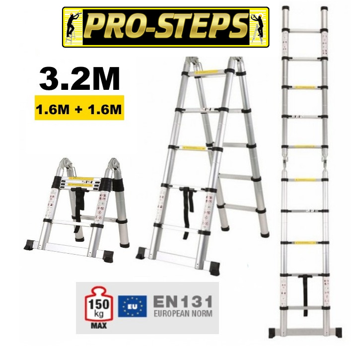 Escalera telescópica 3.2 mtrs. A-Type marca Pro-Steps PSTA32