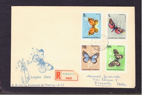 Ungarn Magyar Briefumschlag FDC Einschreiben 1. Tag 1966 Schmetterlinge WE1377