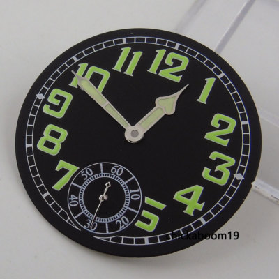 35MM Black Dial+Green Luminous Marks Pointer Fit ETA 6498 Hand Winding Movement