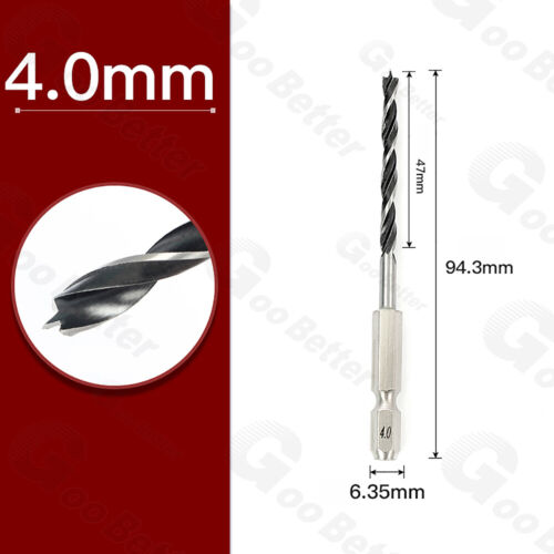 1.5-10mm HSS Brad Point Wood Drill Bit Set 1/4" Hex Shank Woodworking Twist Bits - Picture 18 of 29