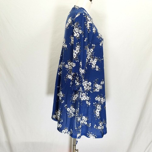 3Hearts Dress Juniors Medium Tie Sleeve Floral Blue A Line Poly Spandex NEW - Picture 8 of 11