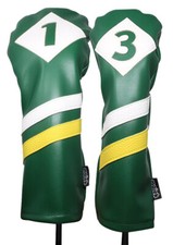 Majek Retro Golf 1 3 Driver Wood Headcover Green White Yellow Leather Style