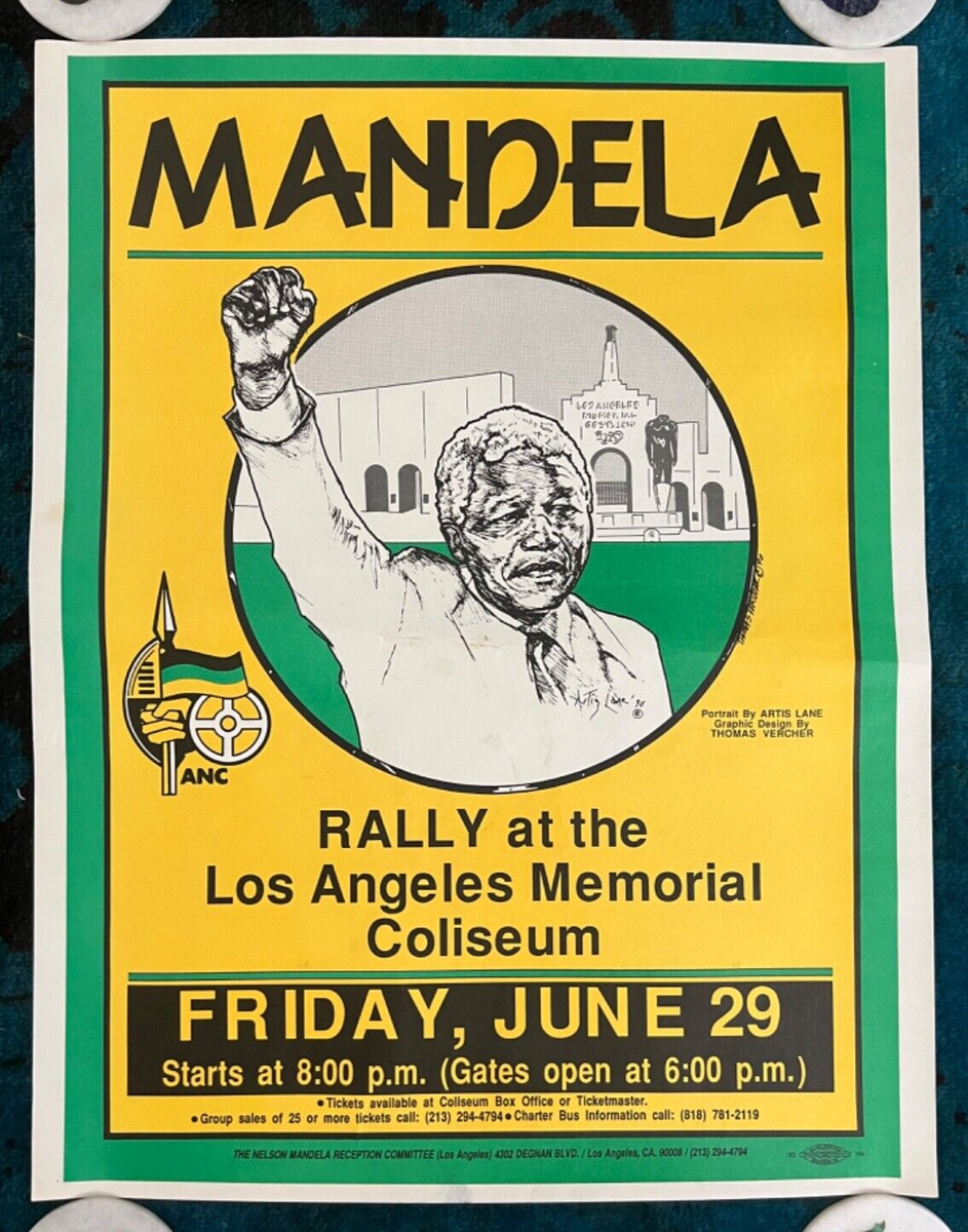Original Poster Nelson Mandela Rally Los Angeles California Civil