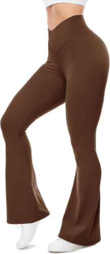 Flare Leggings for Women with Tummy Control, V Crossover High Waisted Yoga Pants