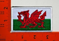 WALES FLAG PATCH WELSH EMBROIDERED UK CYMRU DRAGON Hook and Loop Fastener