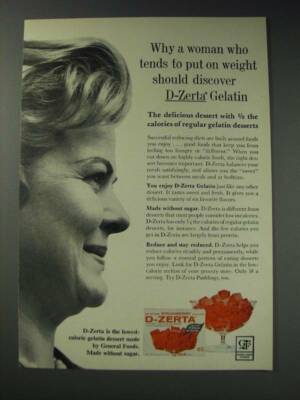 1963 General Foods D-Zerta Gelatin Ad - Why a woman who tends to put on weight