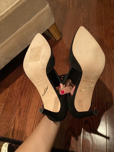 NEW B Brian Atwood T Strap Black Suede Pointed Toe Lace Up Pumps Heels Size 37 - Picture 9 of 9