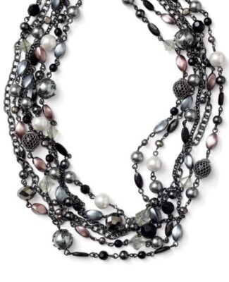 Lia Sophia ''Katie'' 5-Strands Hematite Tone, Freshwater Pearl & Resin Necklace