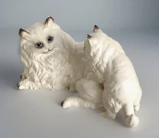 Vintage Ceramic Cat & Kitten White Persian Figurines, 1950's Japan