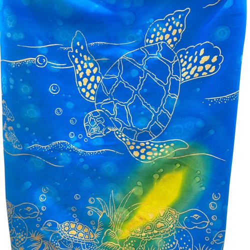 Turtles Sarong Beach Wrap Turquoise Blue Green Gold Ocean Swim Cover Up 70x44 - Picture 6 of 7