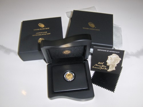 2016 W 1/10 oz Gold Mercury Dime US Mint Centennial .9999 24k - Box and COA