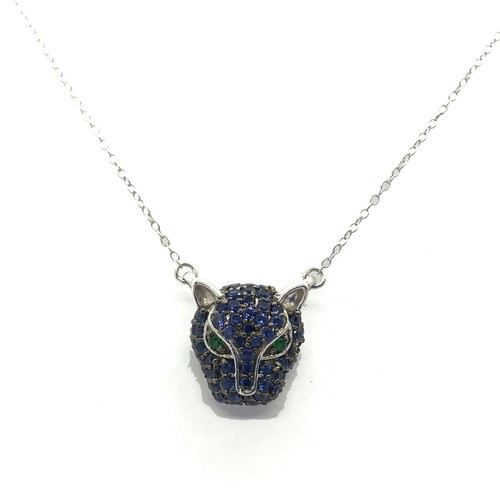 3/4 CT Round Lab Created Blue Sapphire Halo Pendant Necklace 925 Sterling Silver - Picture 5 of 8