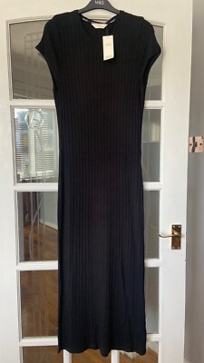 BNWT MARKS SPENCER BLACK RIBBED CAP SLEEVE LONG NIGHTDRESS M L XL  UK