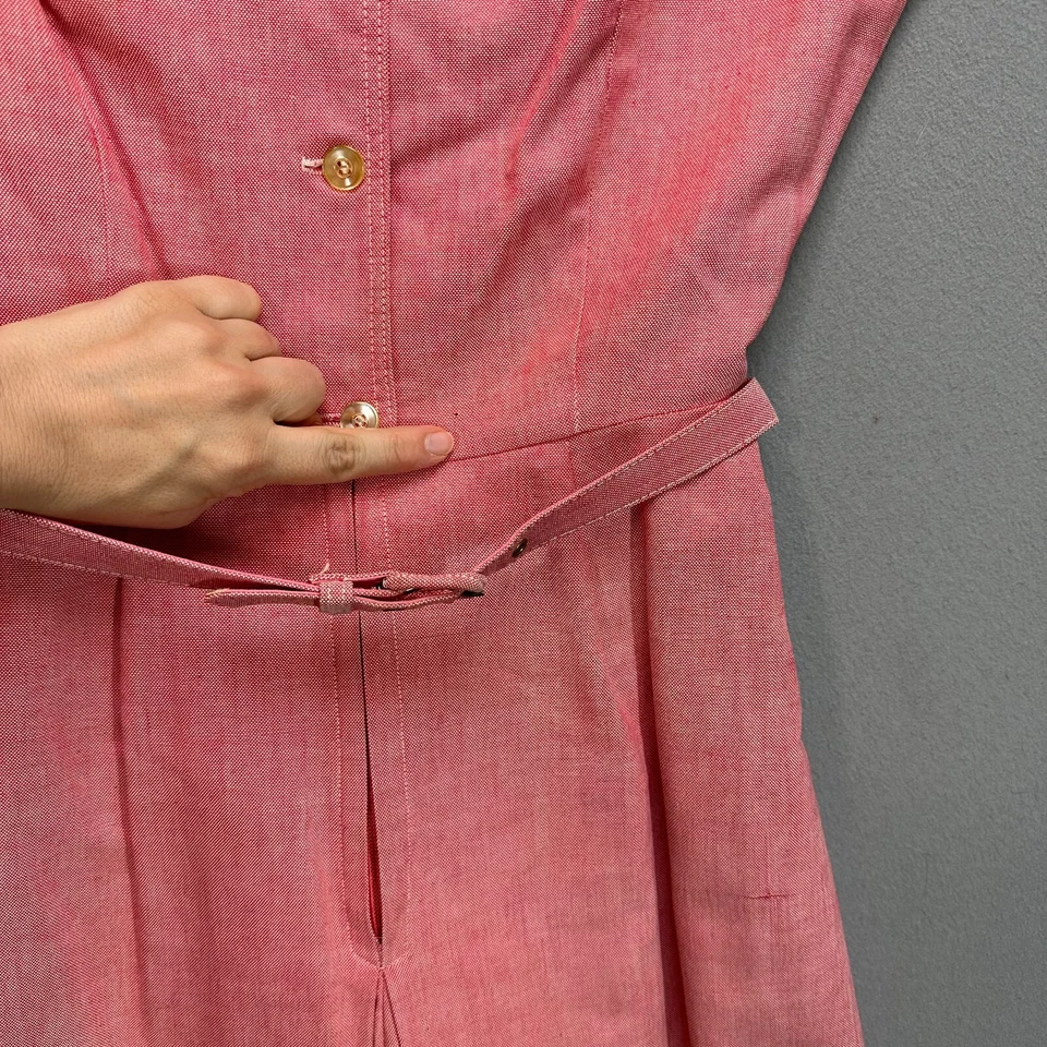 Vintage 50s Pink Box Pleat Dress Button Front Belted Cottagecore  XS 24" Waist - Image 4 of 4