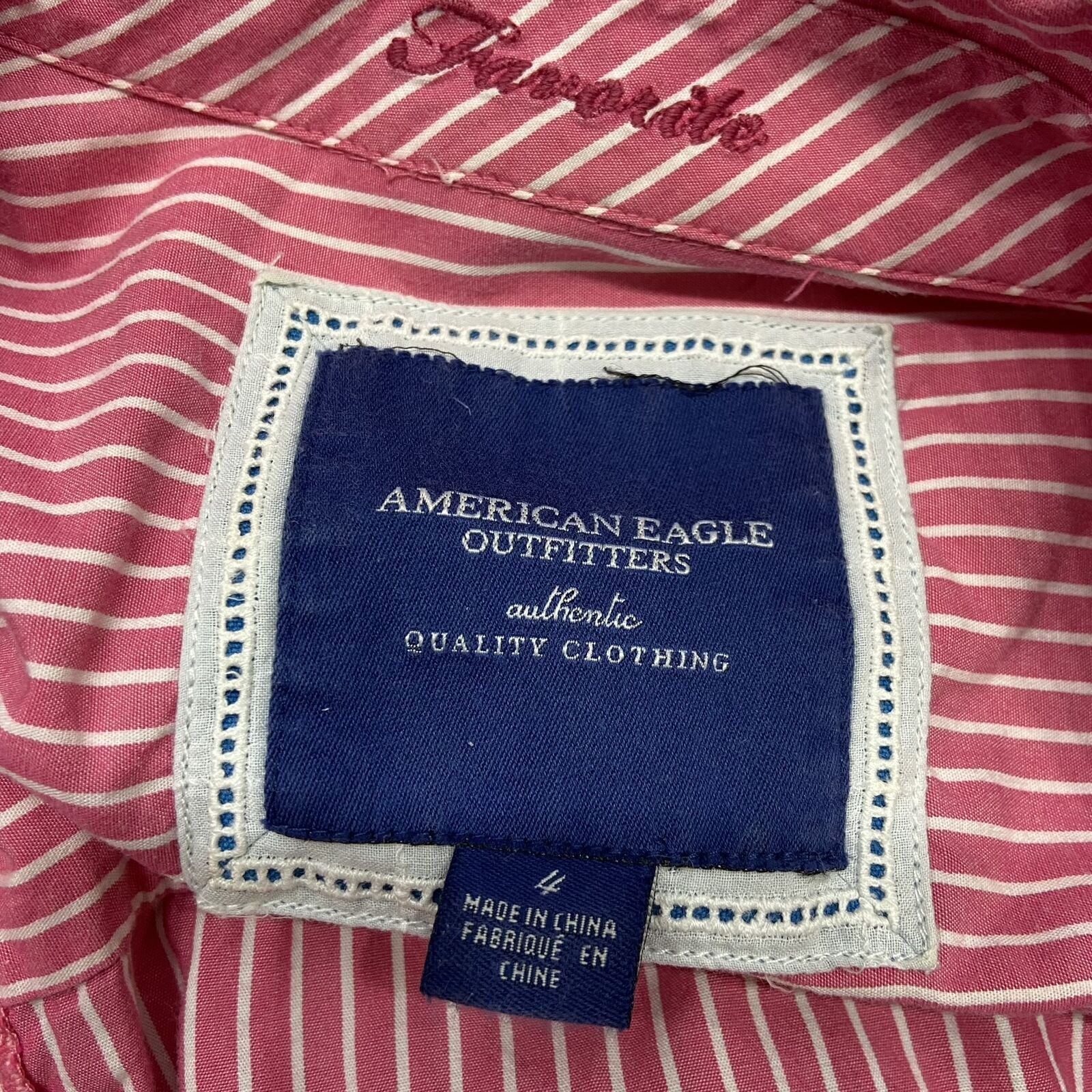 AMERICAN EAGLE Button Down Collared Pink Striped … - image 7