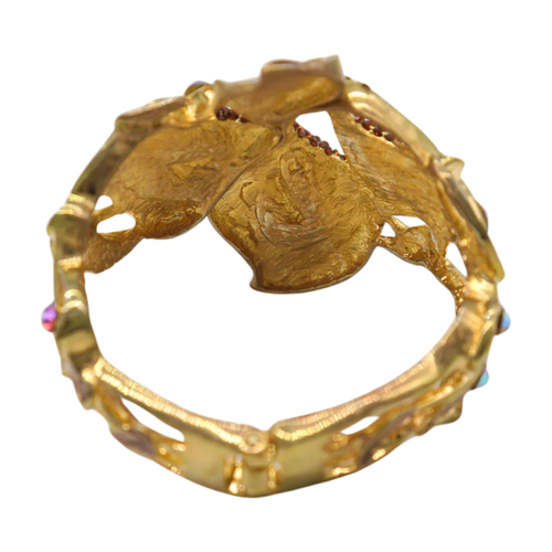 New Women Gold Metal Lily Brown Flower Wrist Cuff Bracelet Bling Fashion Jewelry - Picture 4 of 24