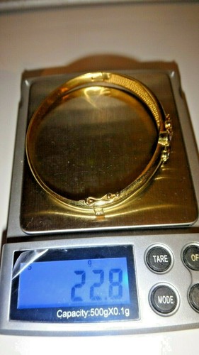 Solid 14ct Yellow Gold Emerald, Ruby & Diamond Vintage Bangle Bracelet - Picture 8 of 12