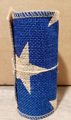Patriotic Stars Blue Burlap Ribbon 5.5 in x 10 ft July 4th/Memorial Day New NWT