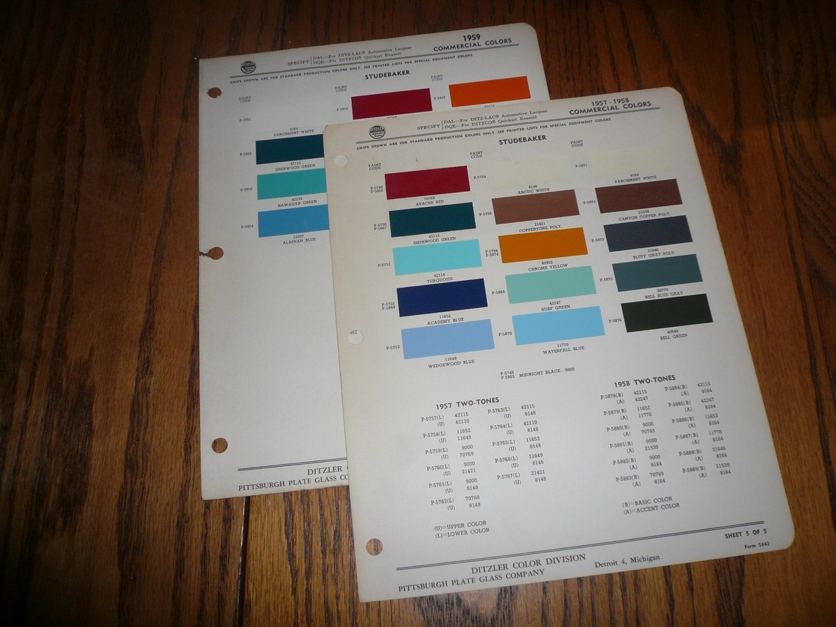 1957 1958 1959 Studebaker Ditzler Commercial Colors Chips | eBay