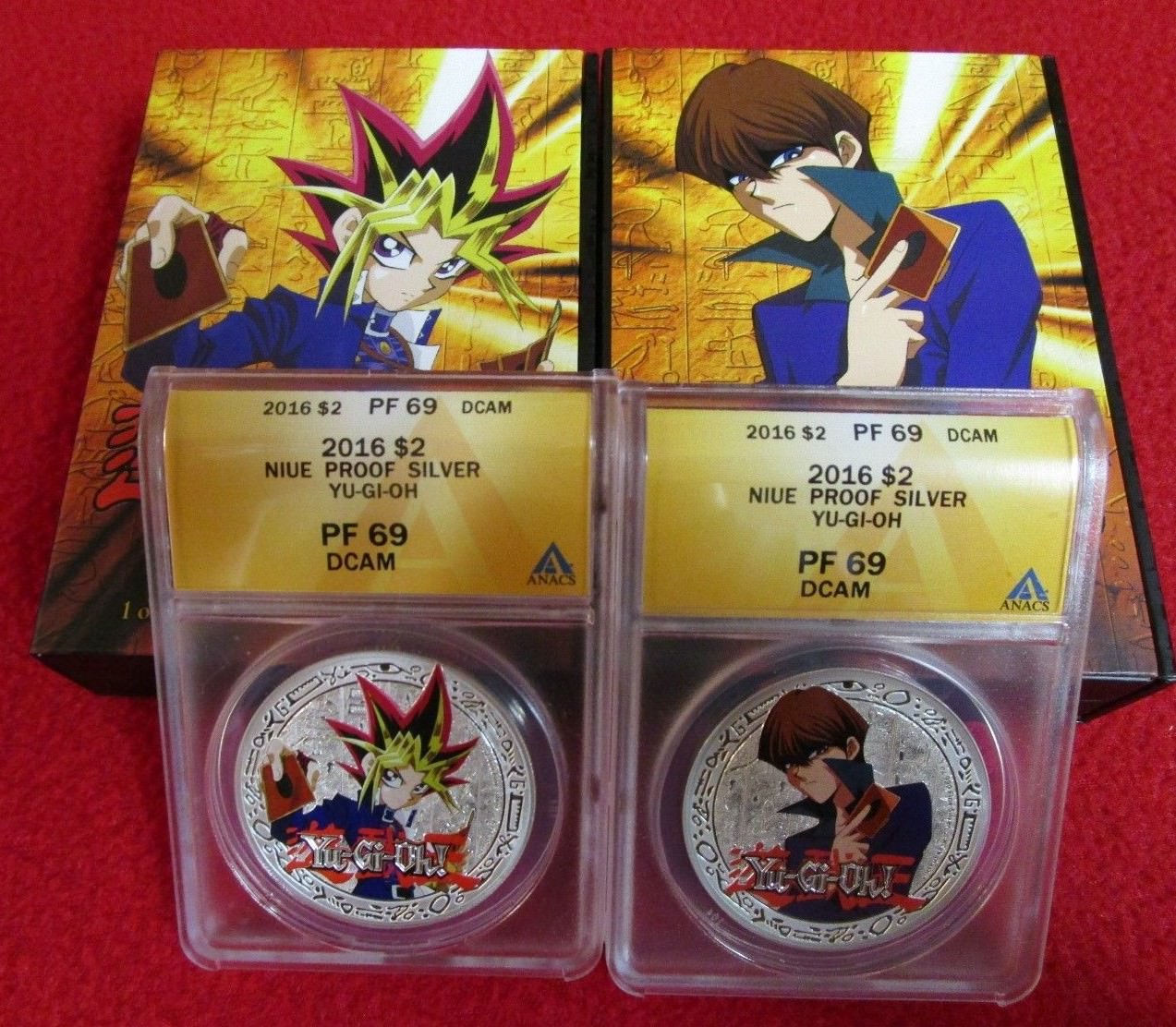 2016 Niue Yu Gi Oh .999 Silver Coins Seto Kaiba & Yami Yugi ANACS hot PF69 POP 1