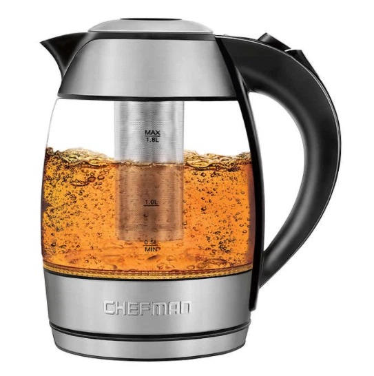 Chefman 1.8 Liter Electric Glass Kettle With Removable Tea Infuser,  Cordless.