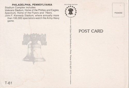 Scarce Philadelphia Sports Complex Postcard #3 - Phillies, Eagles, Flyers, 76ers - Picture 2 of 2