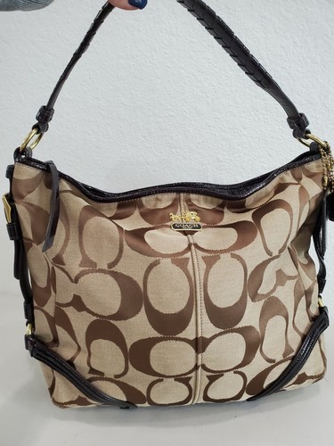 COACH CHELSEA 18903 KATARINA SIGNATURE CANVAS/PATENT LEATHER HOBO TOTE BAG 12X14