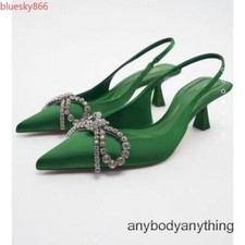 Women Satin Pointed Toe Stiletto Heels Prom Sandals Rhinestone Bow Knot Shoes