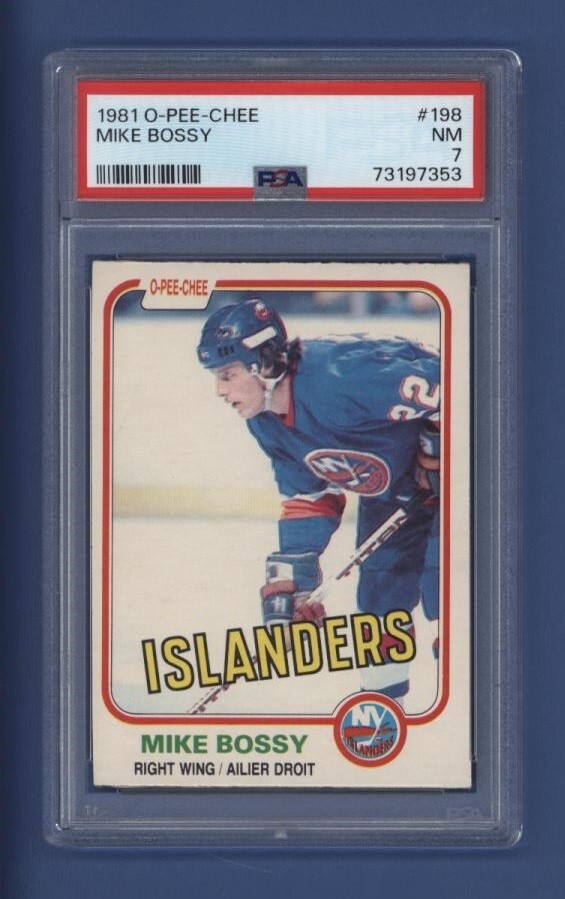 1981-82 O-PEE-CHEE #198 MIKE BOSSY PSA 7 NM New York Islanders *HALL OF FAMER*