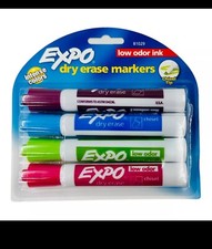 4 Markers Expo Dry Erase Markers Chisel Tip Aqua Lime Pink & Plum Assorted Expos
