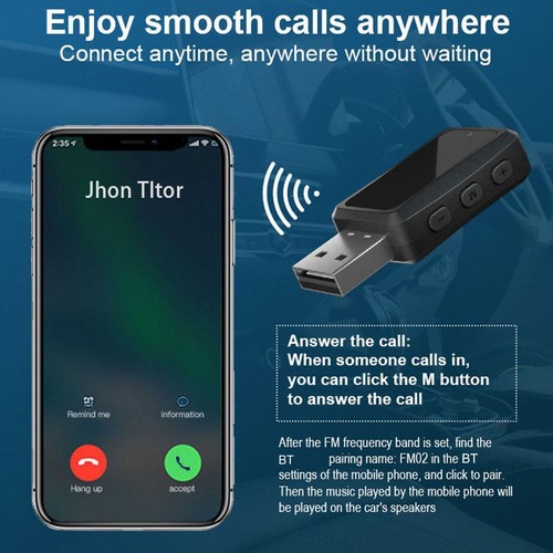 USB Bluetooth-5.3 Wireless Car FM Transmitter Aux Stereo Audio Receiver A5A6 - Picture 4 of 10