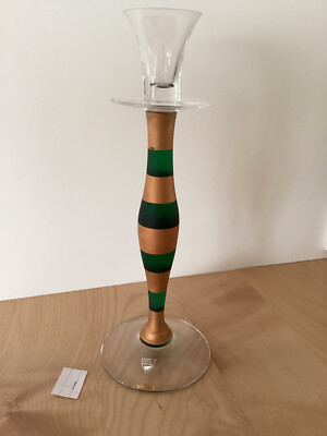 Orrefors Celeste Glaskerzenleuchter grün gold gestreift, ca. 30cm