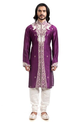 itailorman Indian Ethnic Design Purple Kurta Churidar for Men 2pc