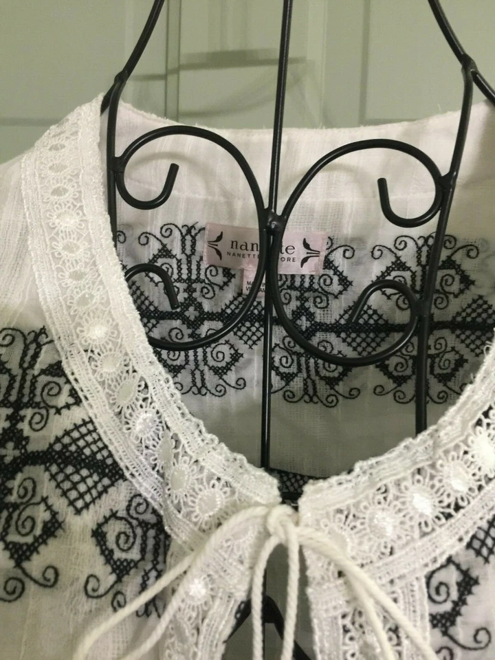 Chaqueta Nanette Lepore Encogida de hombros Manga 3/4 Algodón Bordado Semi Transparente 10 Nueva con Etiquetas Foto 2 de 4