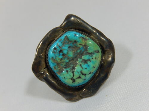 OLD 30'-40's NAVAJO STERLING SILVER SPIDERWEB TURQ