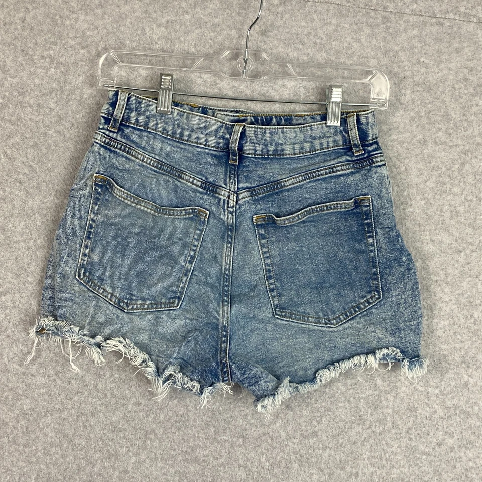 Pantalones Cortos de Jean H&M Divididos Para Mujer 6 Azul Corte Deshilachado Dobladillo Tiro Alto Med Denim Foto 3 de 4