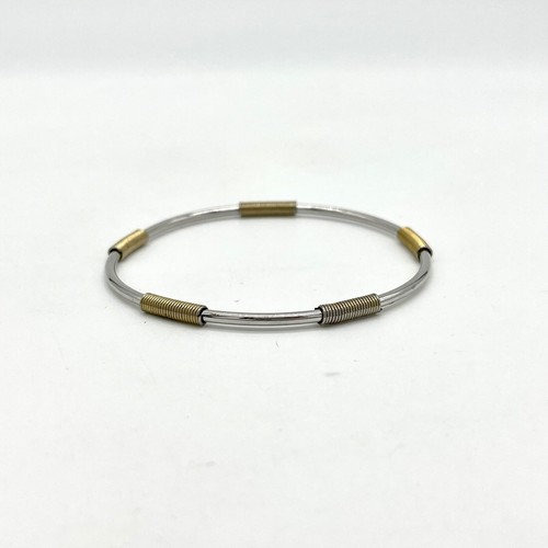 Bangle Bracelet Two Tone Silver Gold Fashion Jewelry Stacking - Picture 1 of 7