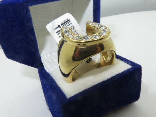 Mens Horse shoe ring gold cz 1ct signet pinky steel chunky all sizes new 717 - Picture 2 of 4