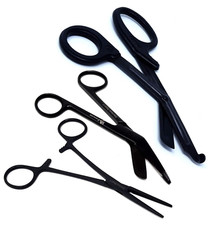 Set of 3 pcs Fluoride Black Coated Trauma Paramedic EMT Shears with Bandage Scis