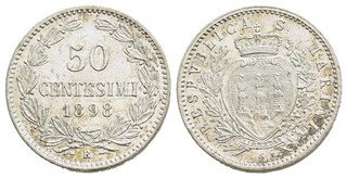FITZ San Marino Republic 50 Centesimi 1898 Rome Coin Silver ØIVO580