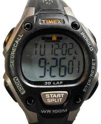 TIMEX 34mm IRONMAN TRIATHLON WOMENS 171Y3 WATCH GRAY & BLACK 30-LAP NEW BATTERY