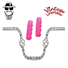 Lowrider Cage Twisted 9" 25.4 Handlebar Chrome 212 120 Grips Sparkle/Pink