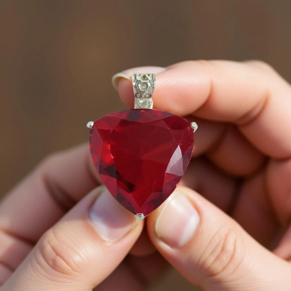 Colgante de plata de ley 925 rubí rojo natural de 50 quilates con un billón de piedras preciosas certificadas Foto 3 de 4