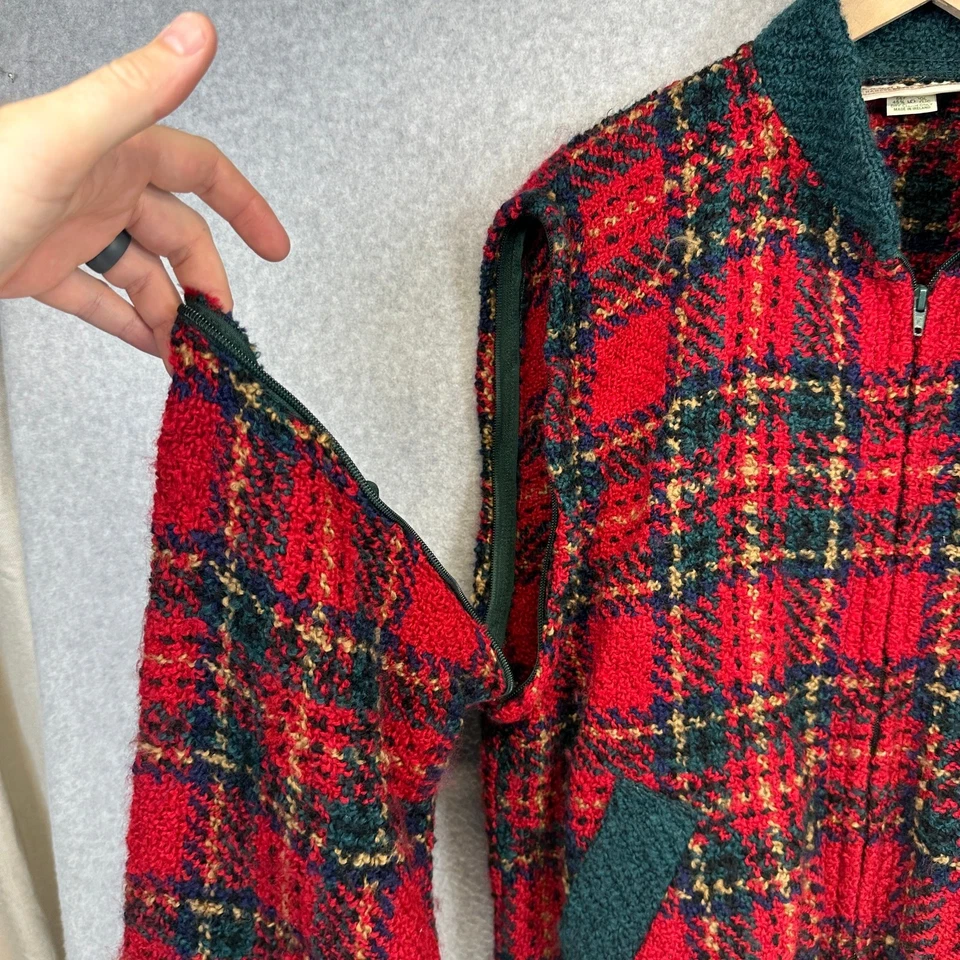 De Colección Boyne Valley Weavers Chaqueta Chaleco Mujer Pequeño Rojo A Cuadros Mangas Removibles Cremallera Foto 4 de 4