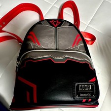 Loungefly Marvel Falcon Mini Backpack Black Red Gray Zip, Adjustable Strap