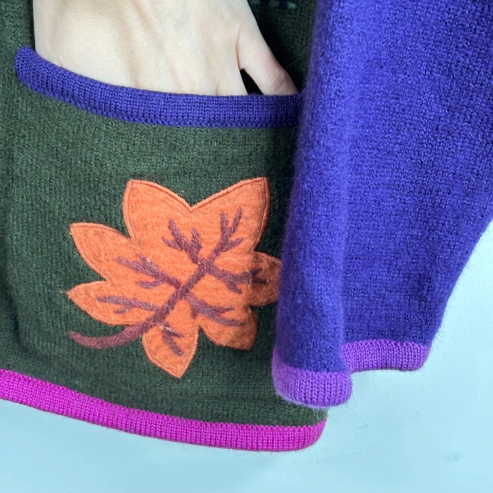 VTG 90s Marisa Christina Wool Christmas Cardigan XL Purple Patchwork Granny Bear - Image 4 of 4