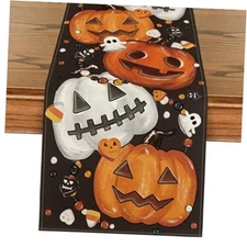 Artoid Mode Jack-O'-Lantern Pumpkins Spooky 13" x 108", Table Runner Black