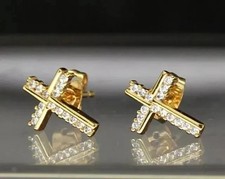 2.20Ct Round Cut White Moissanite Men's Cross Earrings 14K Yellow Gold Plated