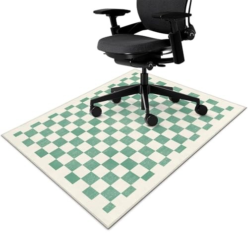 Boho Green Checkered Office Chair Mat for Hardwood & Tile Floors 36x48 or 48x36  -image